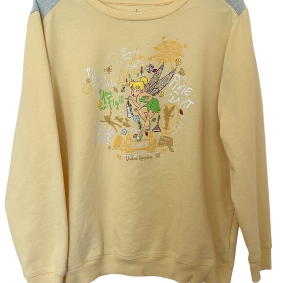 Disney Parks Epcot UK Tinker Bell Sweatshirt XL Yellow You Can Fly Pixie Dust - Picture 1 of 7